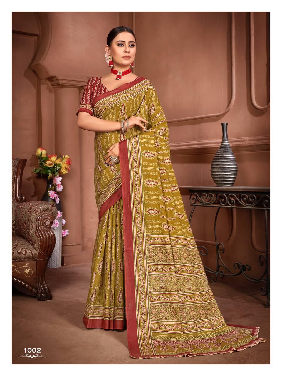Kayatri New Lounch Ajrakh Block Print Sarees