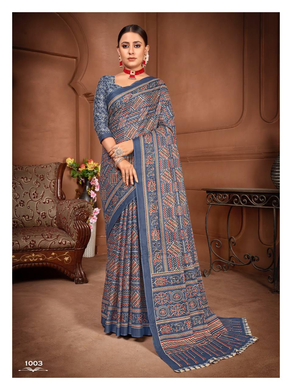 Kayatri New Lounch Ajrakh Block Print Sarees