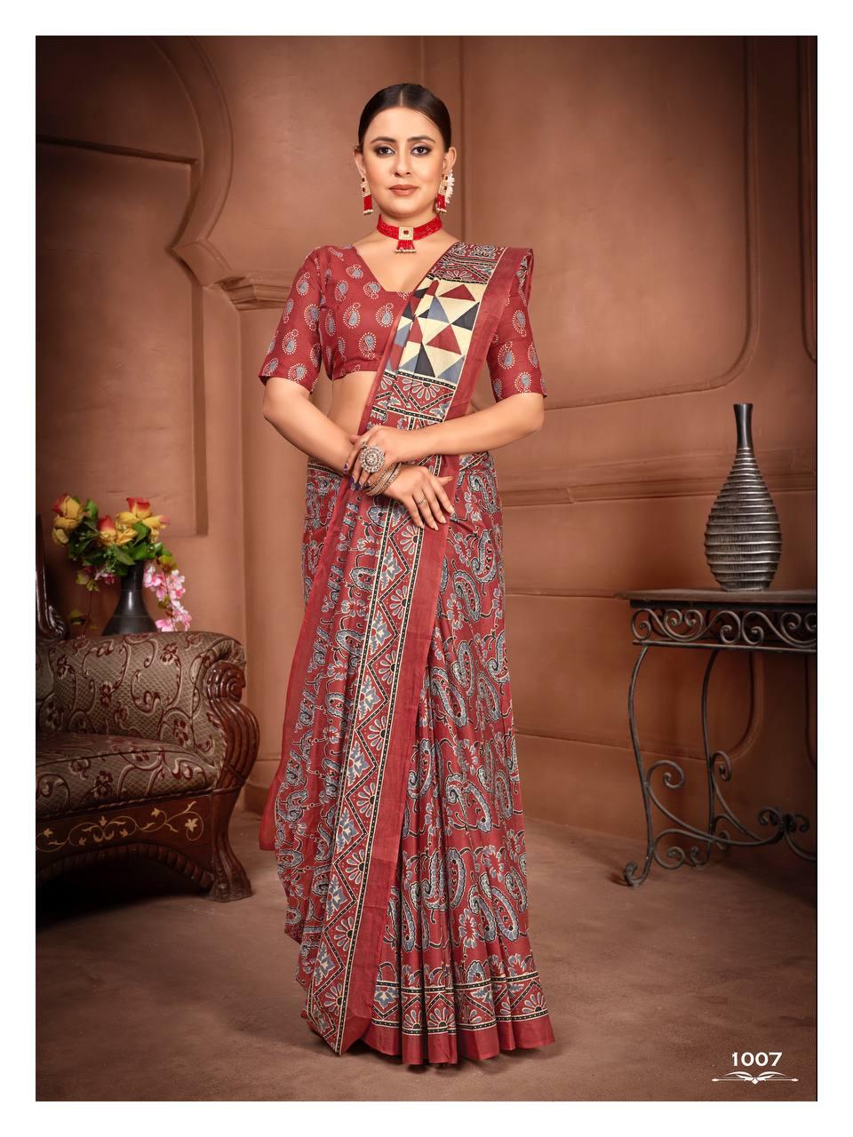 Kayatri New Lounch Ajrakh Block Print Sarees