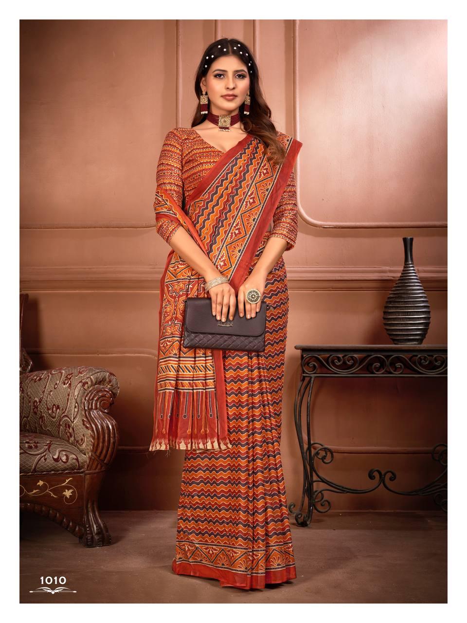 Kayatri New Lounch Ajrakh Block Print Sarees