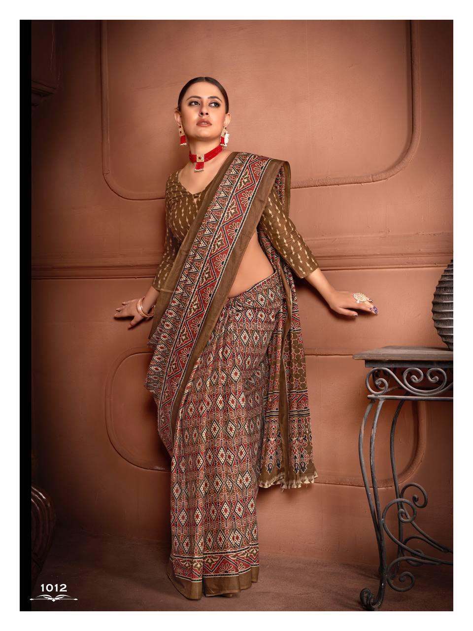 Kayatri New Lounch Ajrakh Block Print Sarees