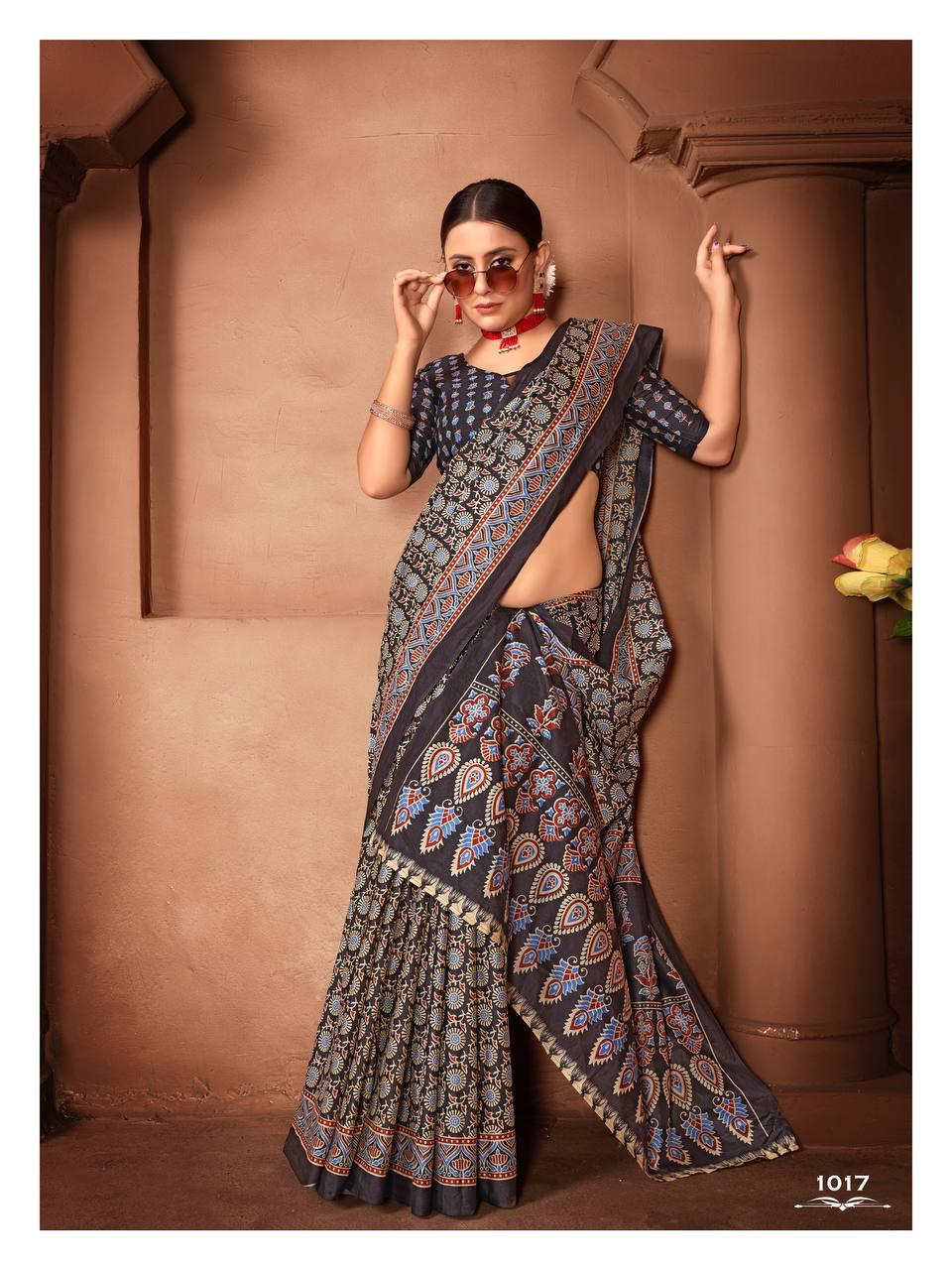 Kayatri New Lounch Ajrakh Block Print Sarees