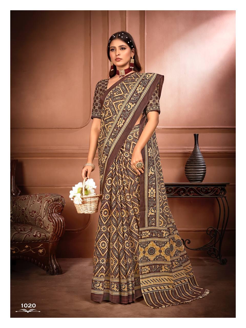 Kayatri New Lounch Ajrakh Block Print Sarees