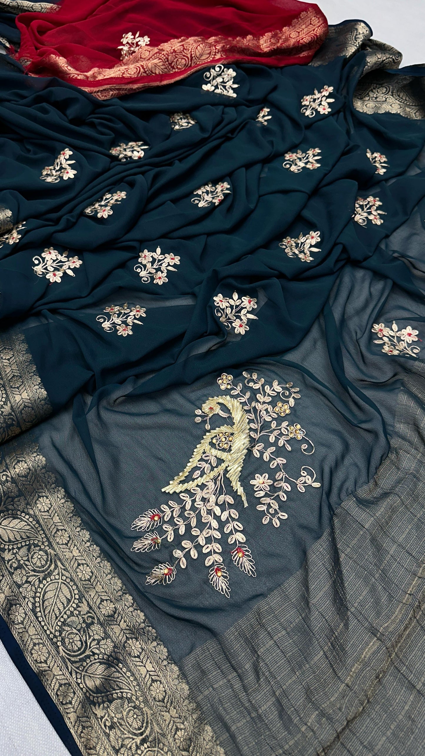 Kayatri New Georgette Gotapatti Pitan Work Saree