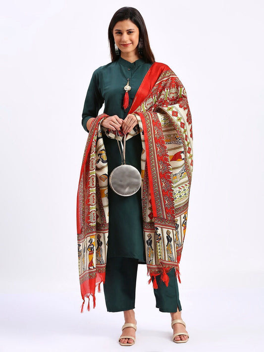 Kayatri Solid Green Colour fully stitched ethnic set