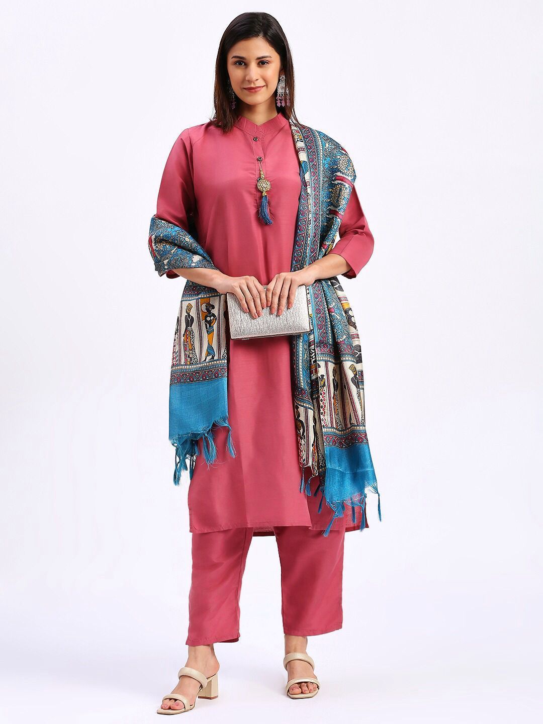 Kayatri Solid Pink Colour fully stitched ethnic set
