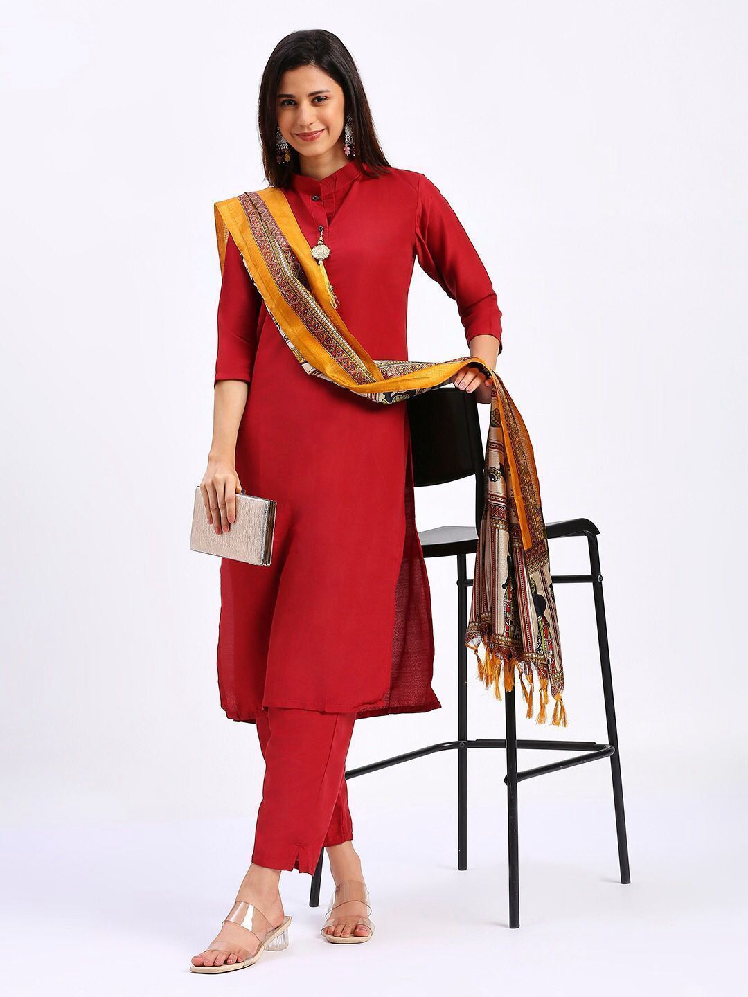 Kayatri New  Solid Maroon Colour fully stitched ethnic set