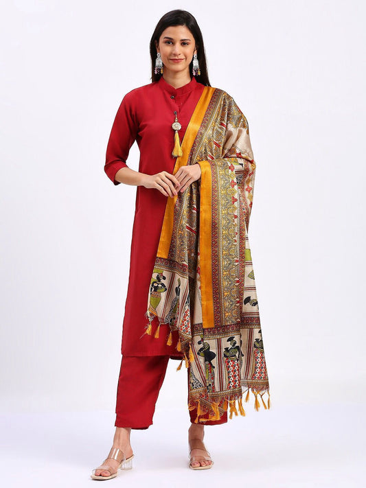 Kayatri New  Solid Maroon Colour fully stitched ethnic set