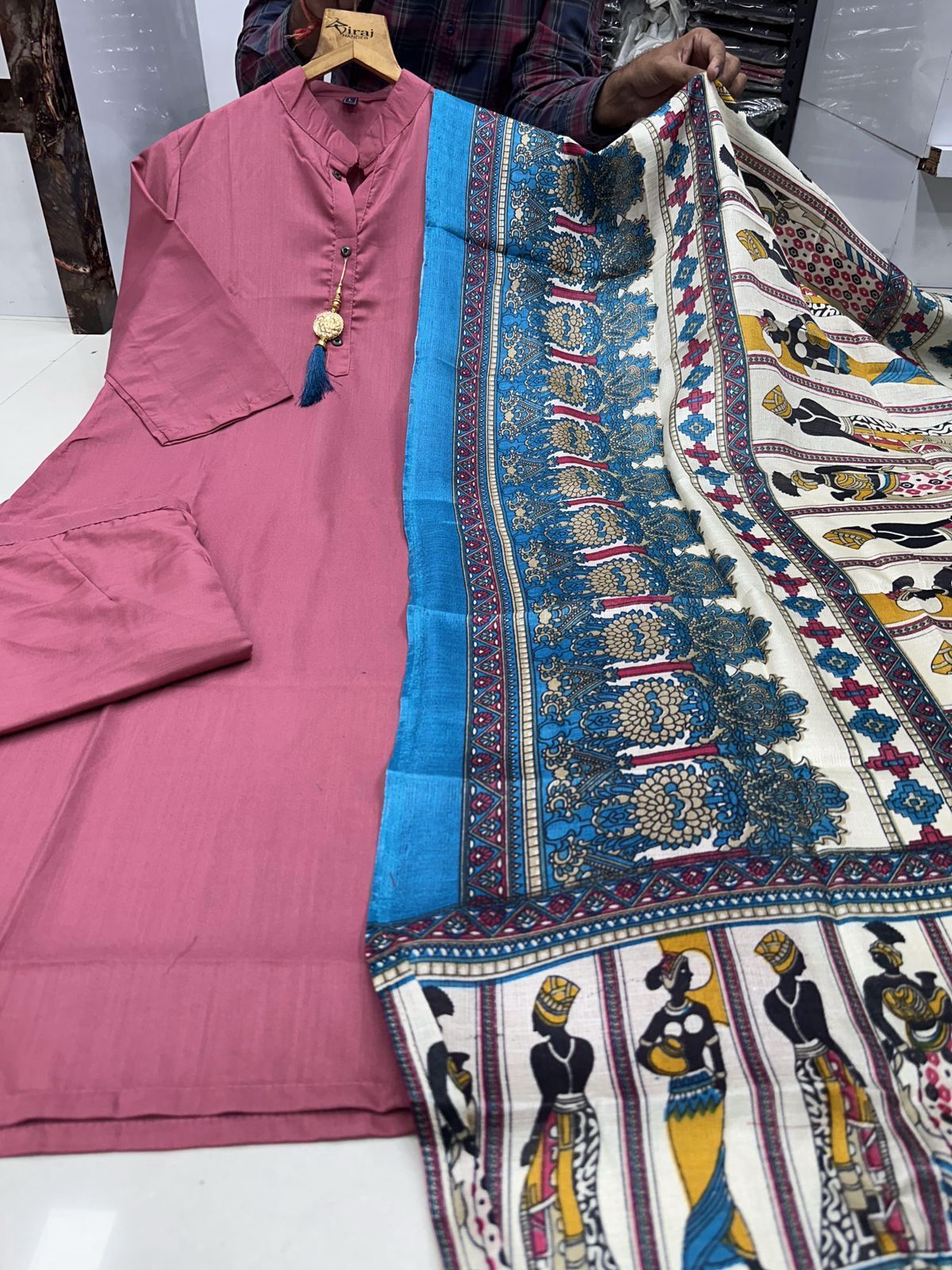 Kayatri Solid Pink Colour fully stitched ethnic set