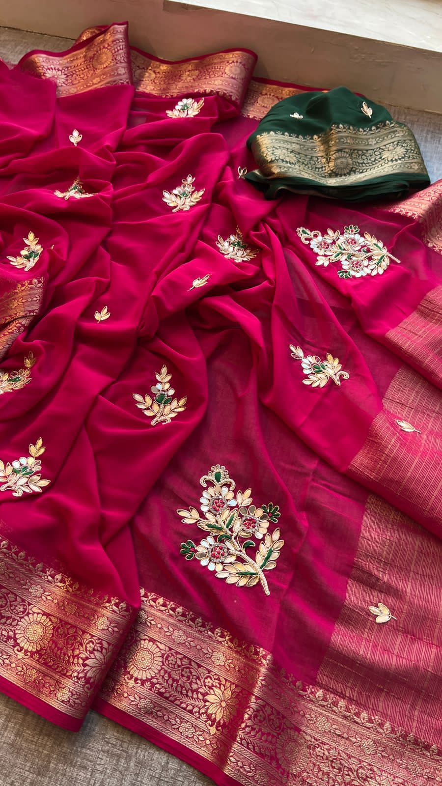 Kayatri New Georgette Hand Gotta Patti Work With Contrast Blouse Saree