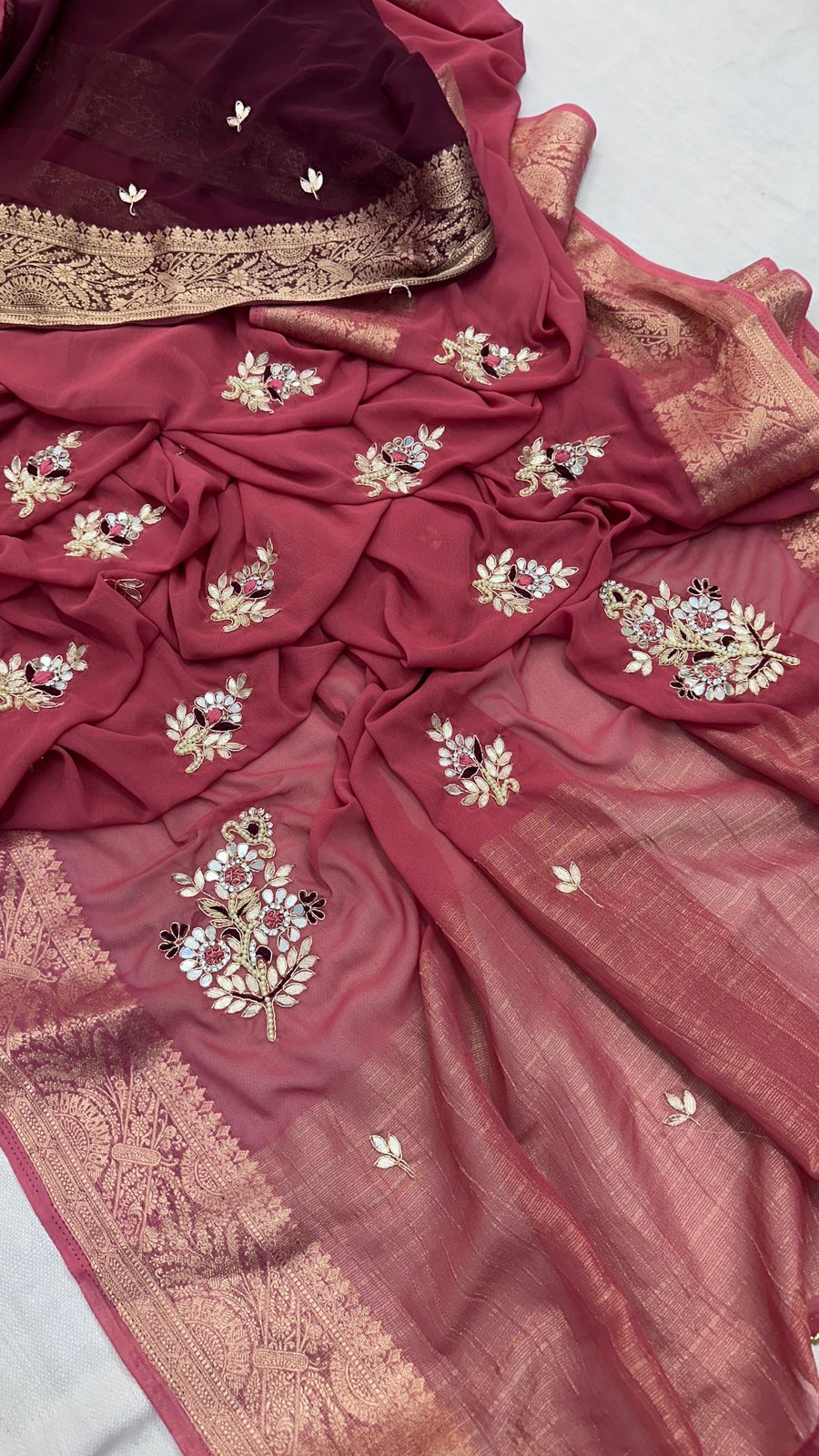 Kayatri New Georgette Hand Gotta Patti Work With Contrast Blouse Saree