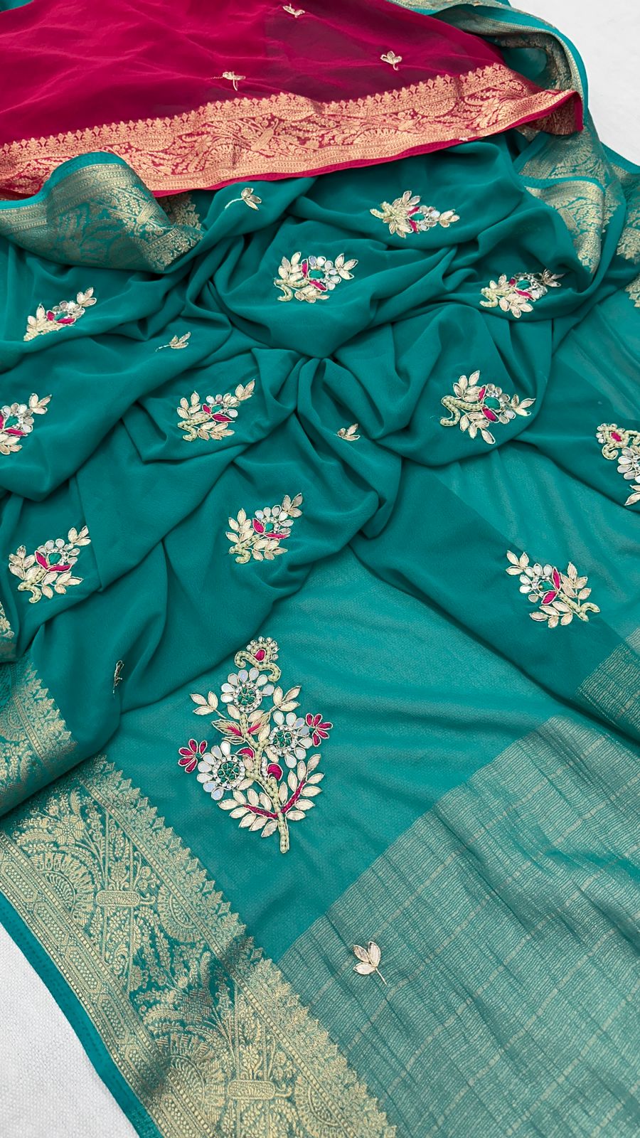 Kayatri New Georgette Hand Gotta Patti Work With Contrast Blouse Saree