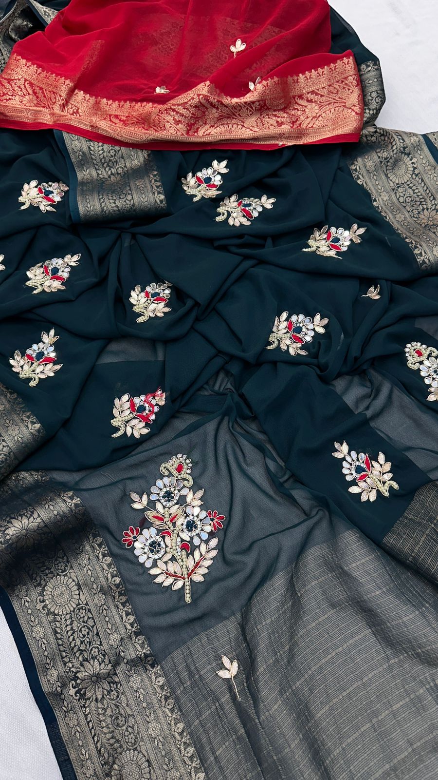 Kayatri New Georgette Hand Gotta Patti Work With Contrast Blouse Saree