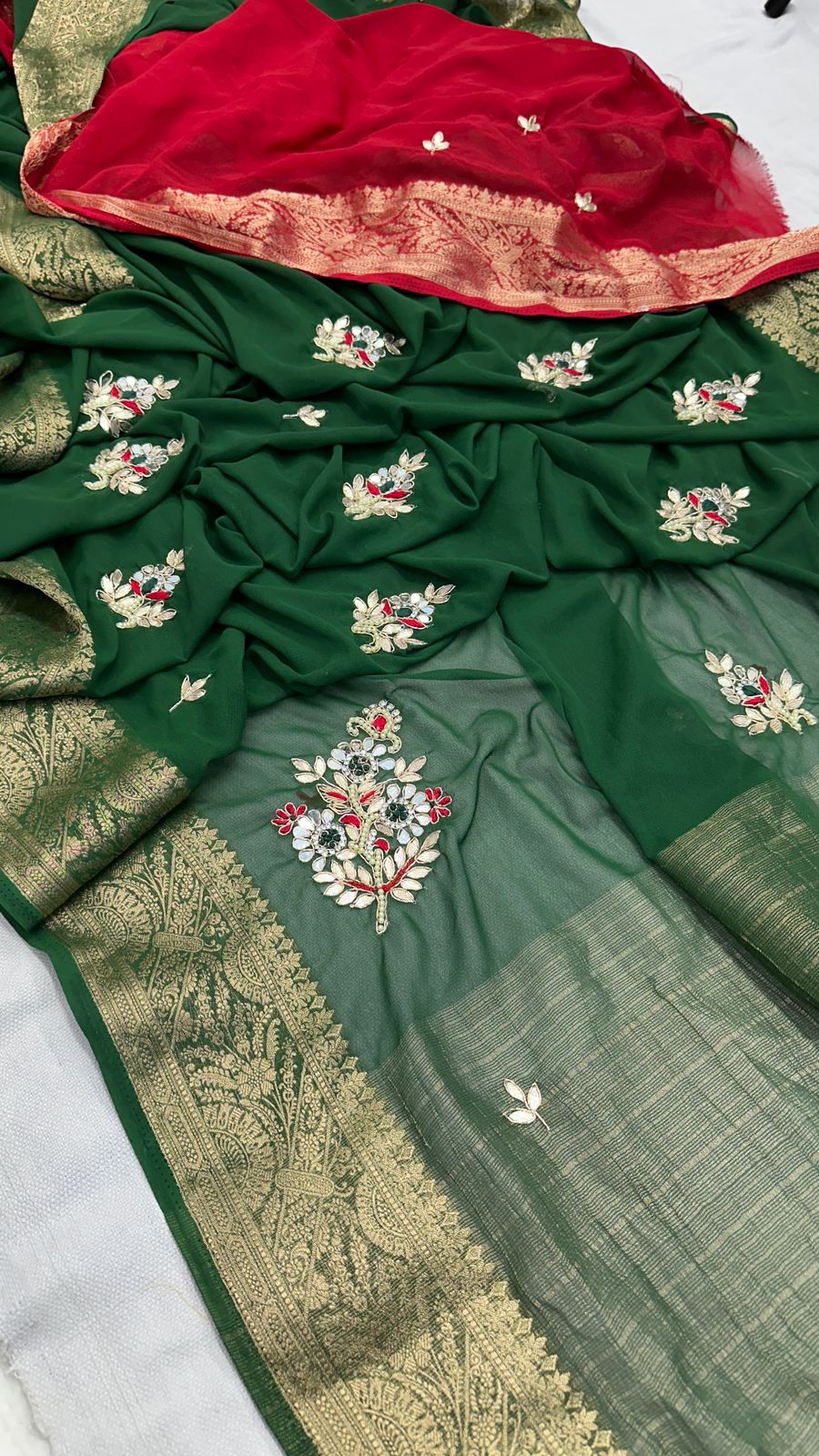 Kayatri New Georgette Hand Gotta Patti Work With Contrast Blouse Saree