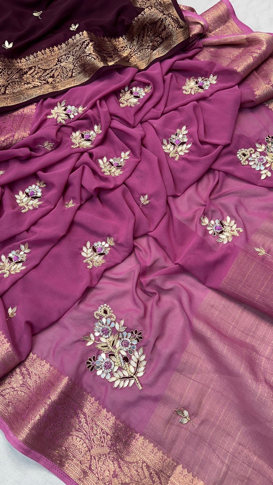 Kayatri New Georgette Hand Gotta Patti Work With Contrast Blouse Saree