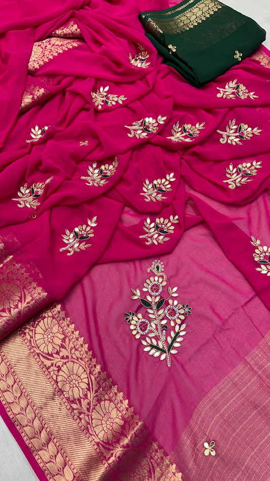 Kayatri New Georgette Hand Gotta Patti Work With Contrast Blouse Saree