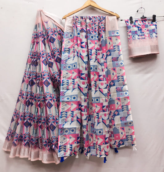 Kayatri New Lilen With Silver Border With Digital Print Saree