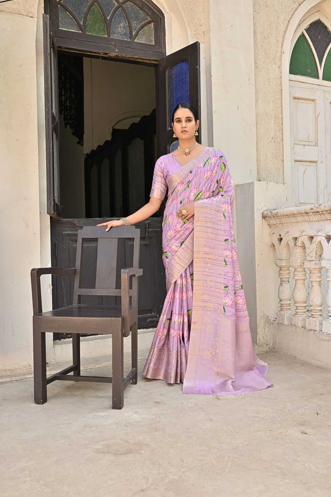 Kayatri New Soft Cotton Silk Floral Weaving Border Wih Lotus Print Saree