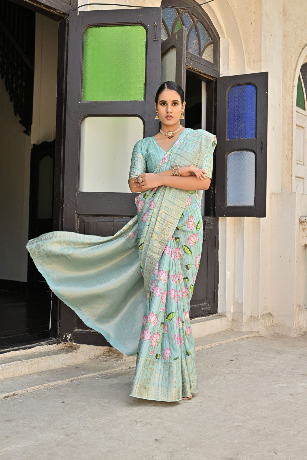 Kayatri New Soft Cotton Silk Floral Weaving Border Wih Lotus Print Saree