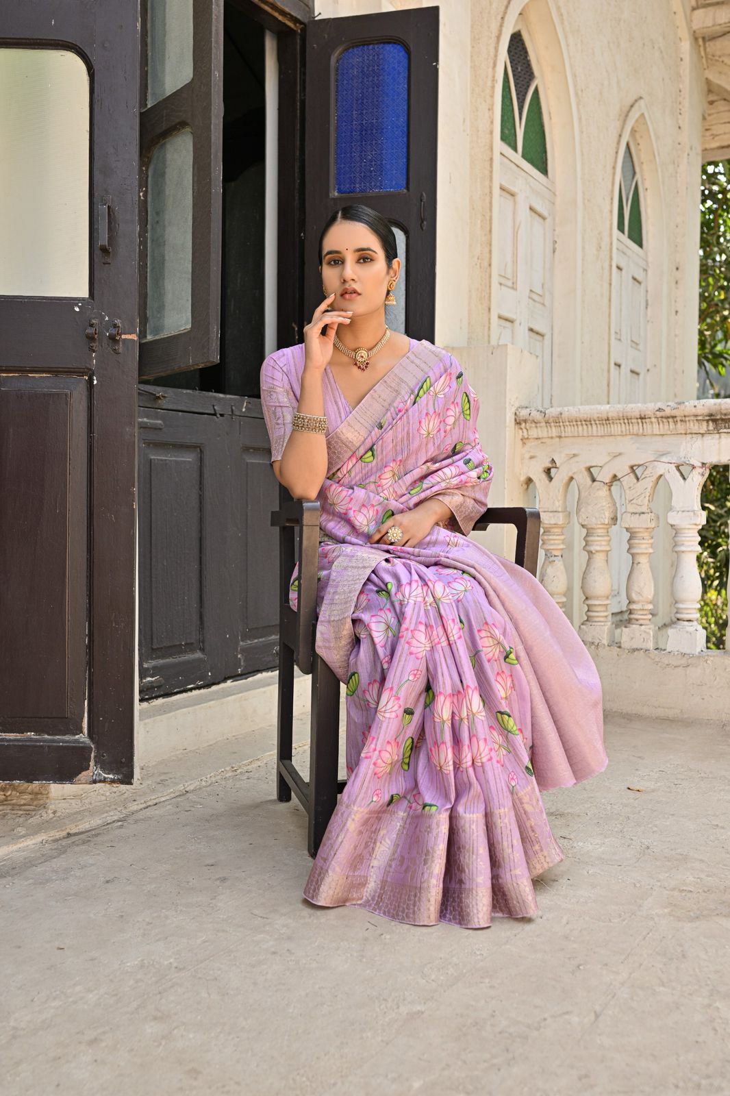 Kayatri New Soft Cotton Silk Floral Weaving Border Wih Lotus Print Saree