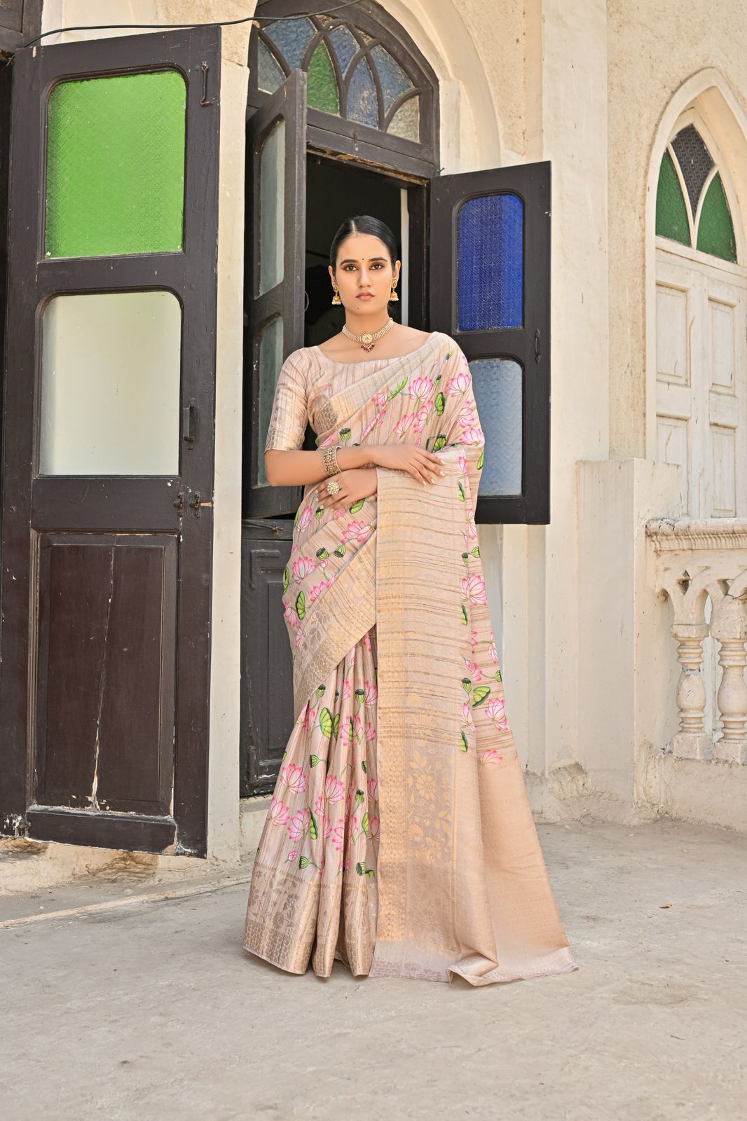 Kayatri New Soft Cotton Silk Floral Weaving Border Wih Lotus Print Saree