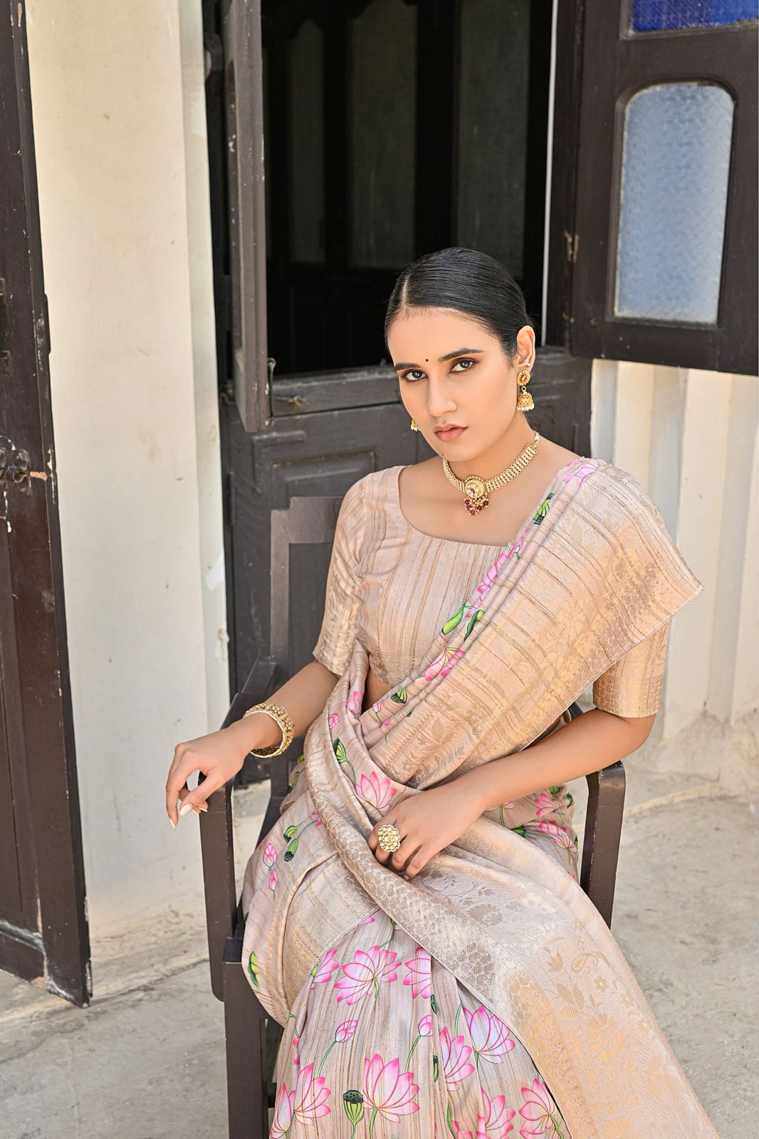 Kayatri New Soft Cotton Silk Floral Weaving Border Wih Lotus Print Saree