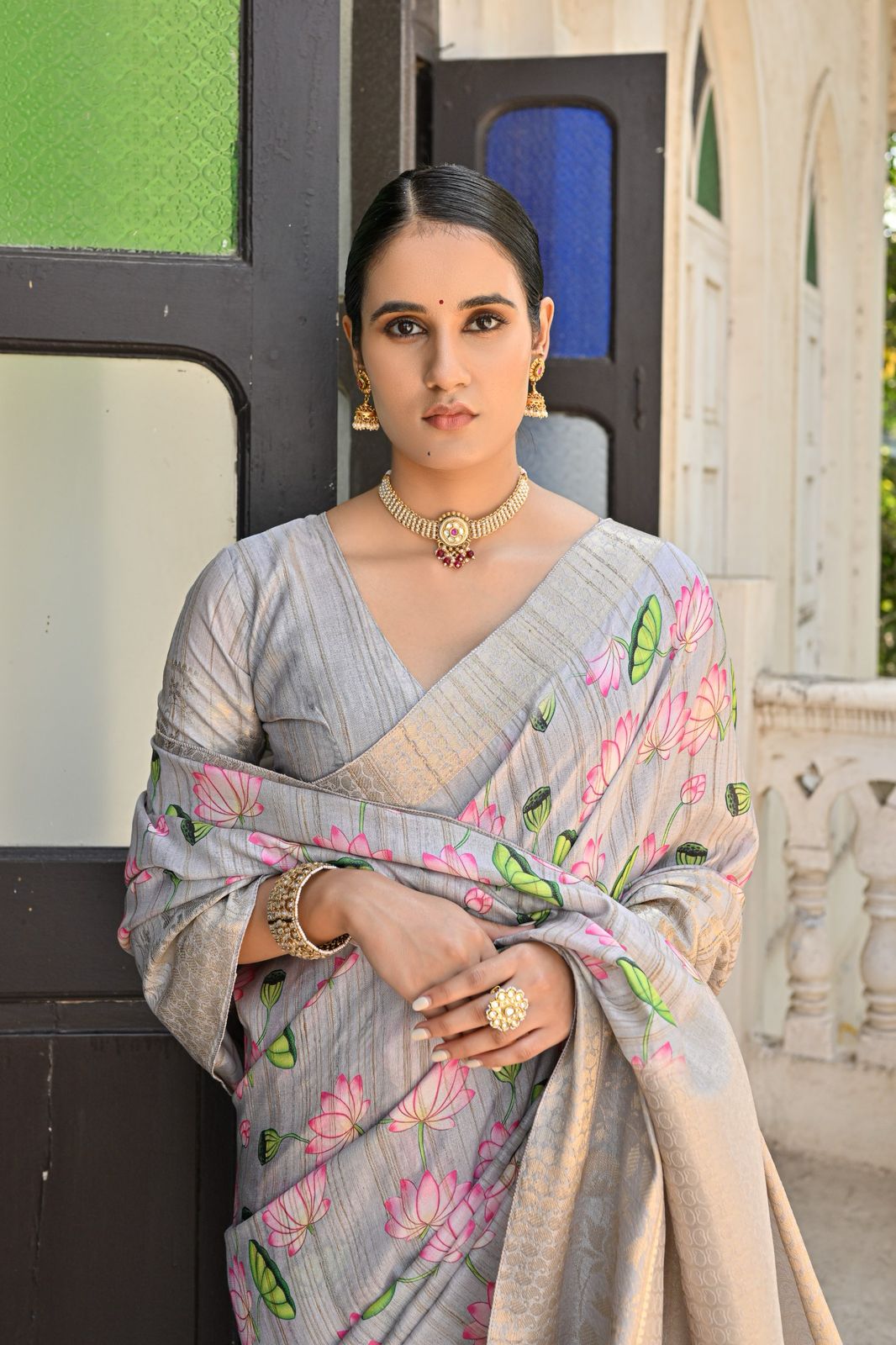 Kayatri New Soft Cotton Silk Floral Weaving Border Wih Lotus Print Saree