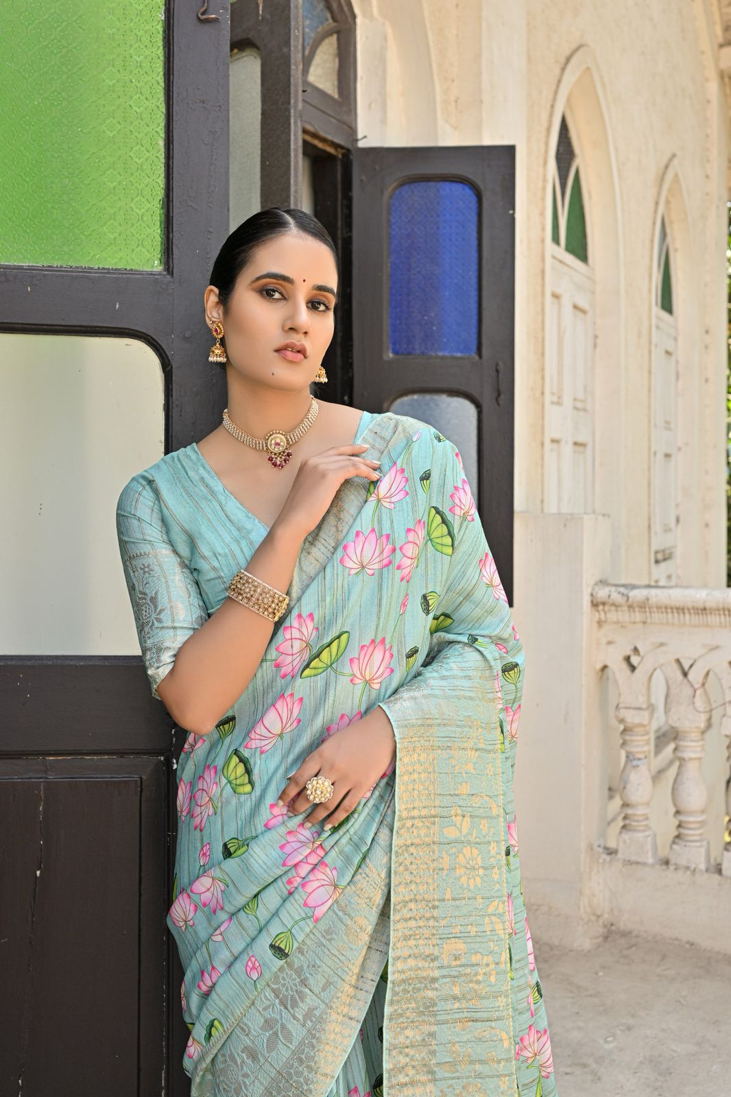 Kayatri New Soft Cotton Silk Floral Weaving Border Wih Lotus Print Saree
