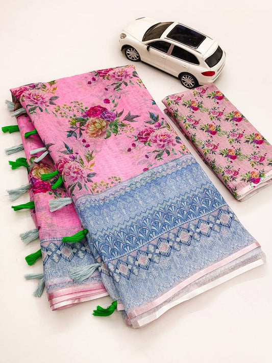 Kayatri New Plain Linen Digital Print Saree