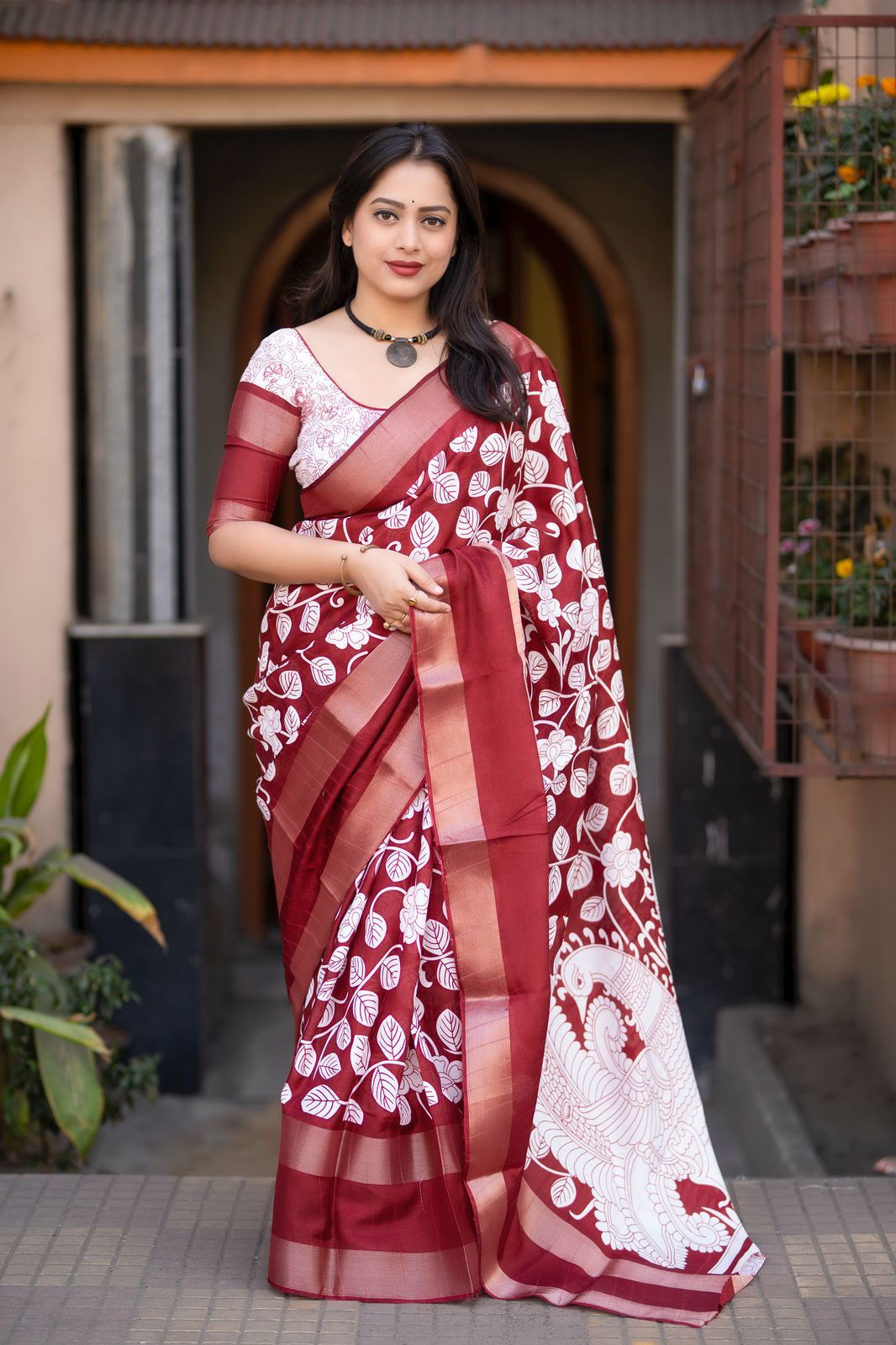 Kayatri New Designer Soft Slub Silk Kalamkari Prints Saree