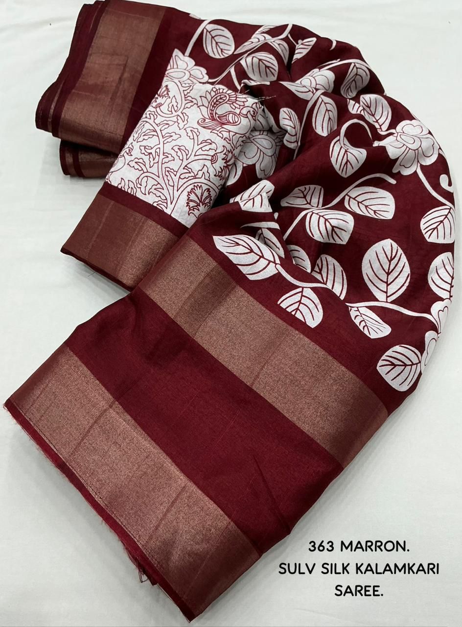 Kayatri New Designer Soft Slub Silk Kalamkari Prints Saree