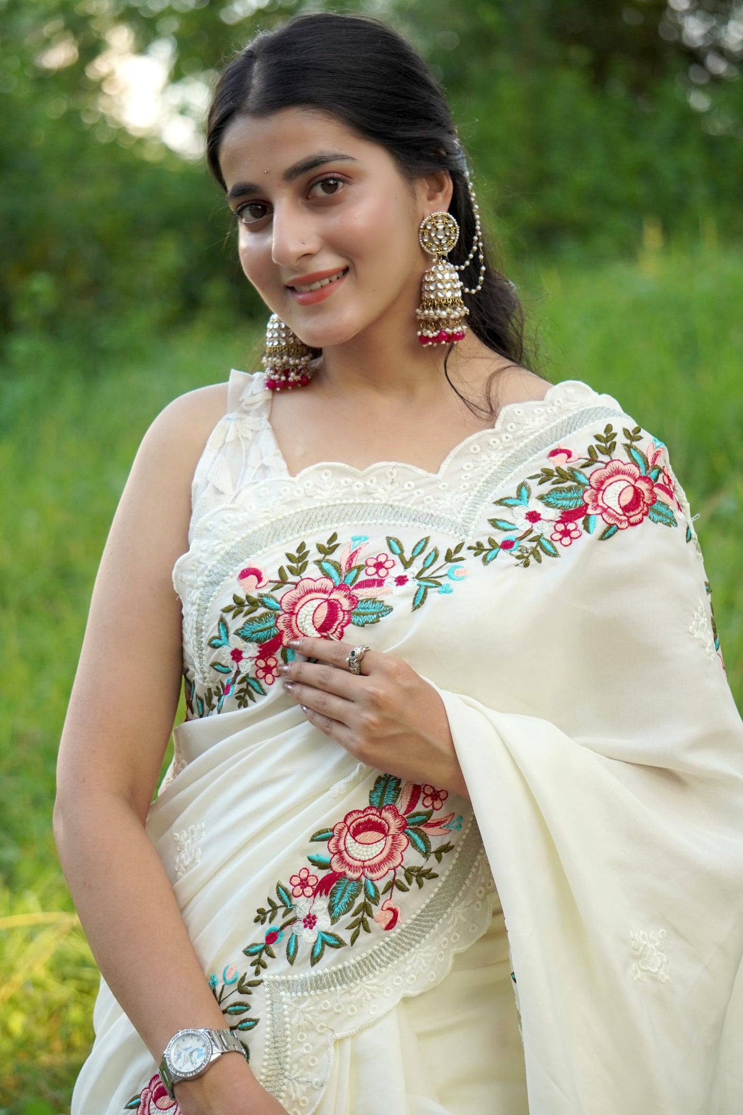 Kayatri New Pure Tussar Silk Embroidery Viscos Thread Work Saree