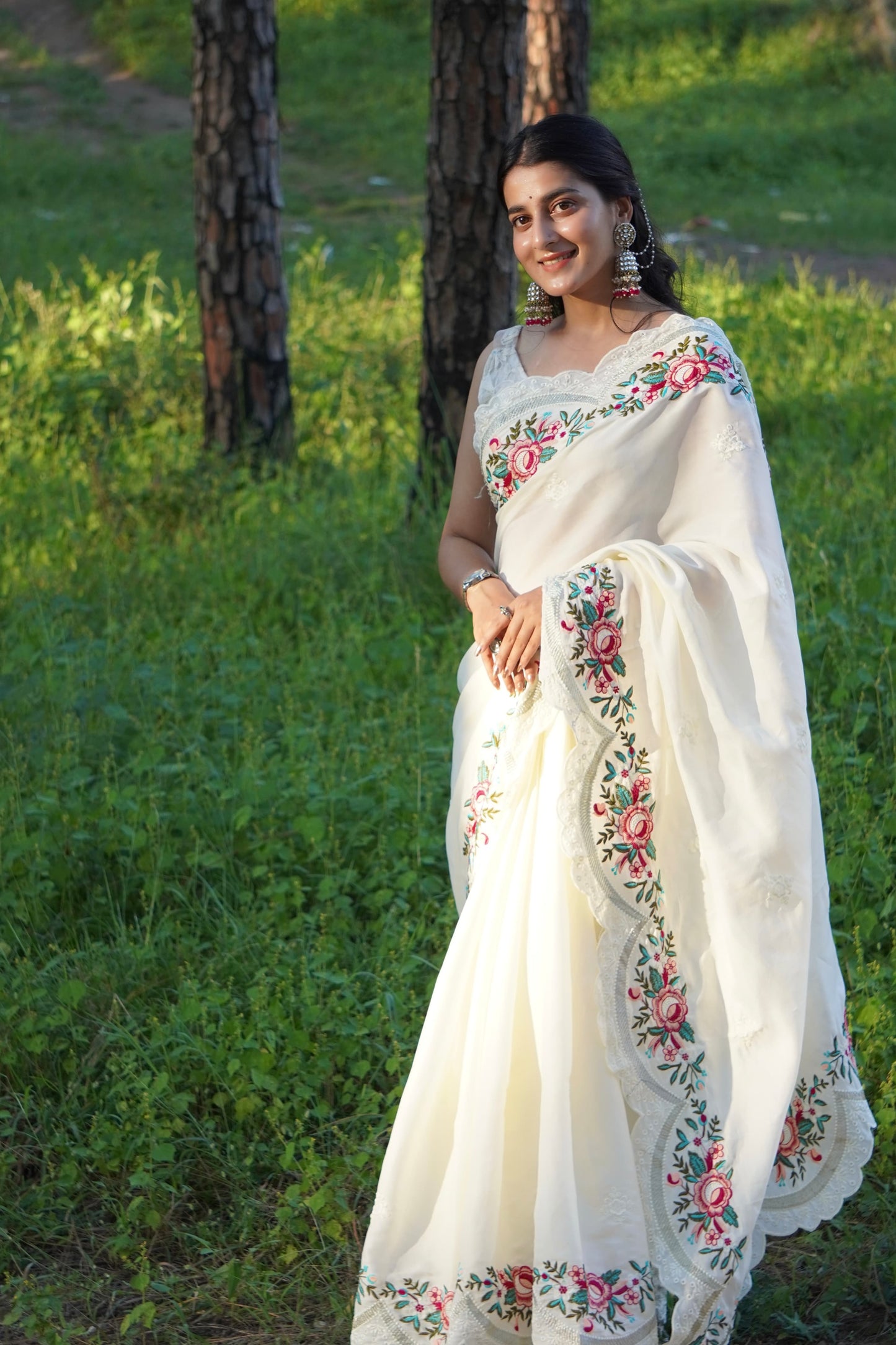 Kayatri New Pure Tussar Silk Embroidery Viscos Thread Work Saree