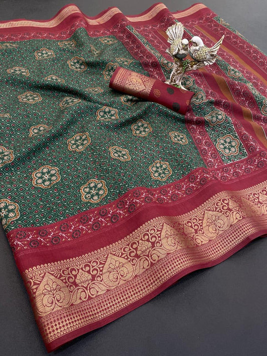 Kayatri Bandhani Print Zari Jecard Kanjivaram Zari Boder Saree