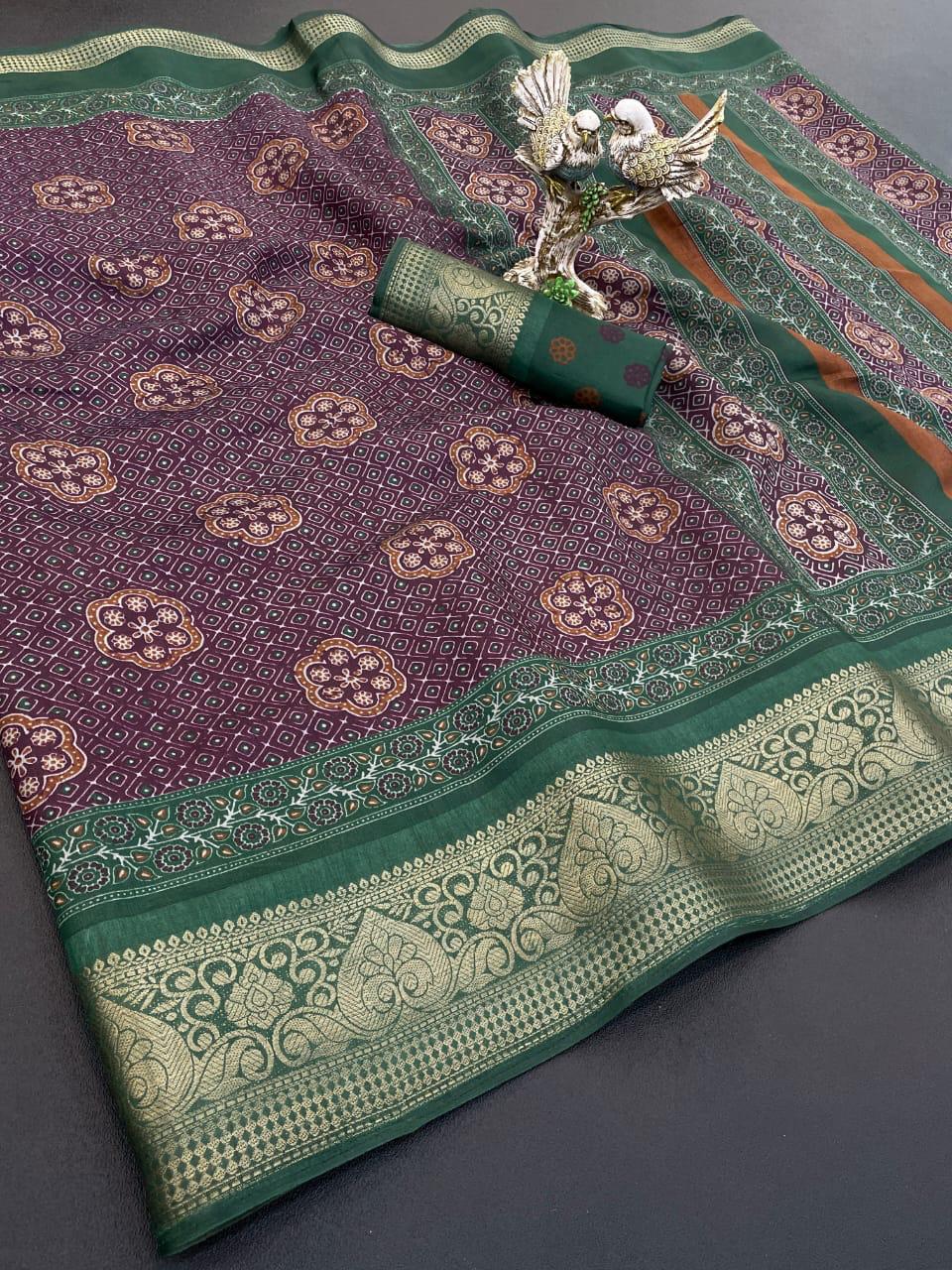 Kayatri Bandhani Print Zari Jecard Kanjivaram Zari Boder Saree