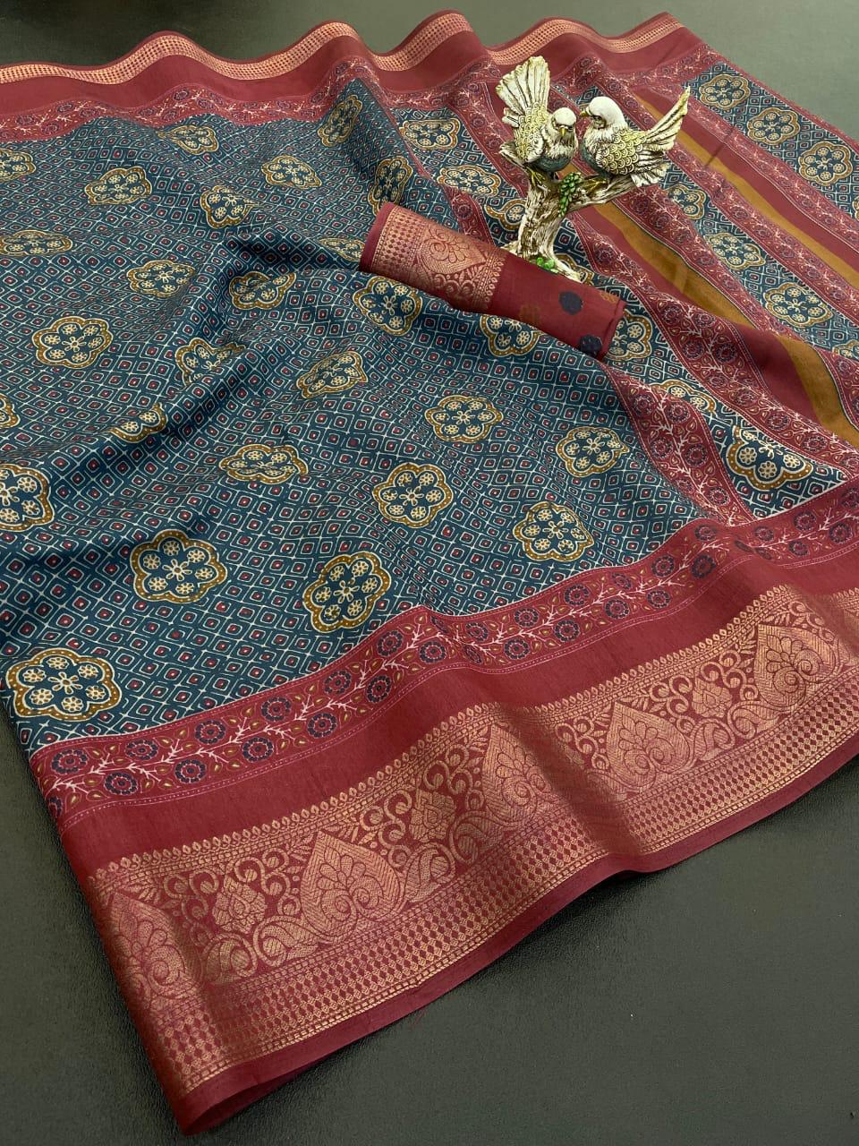 Kayatri Bandhani Print Zari Jecard Kanjivaram Zari Boder Saree