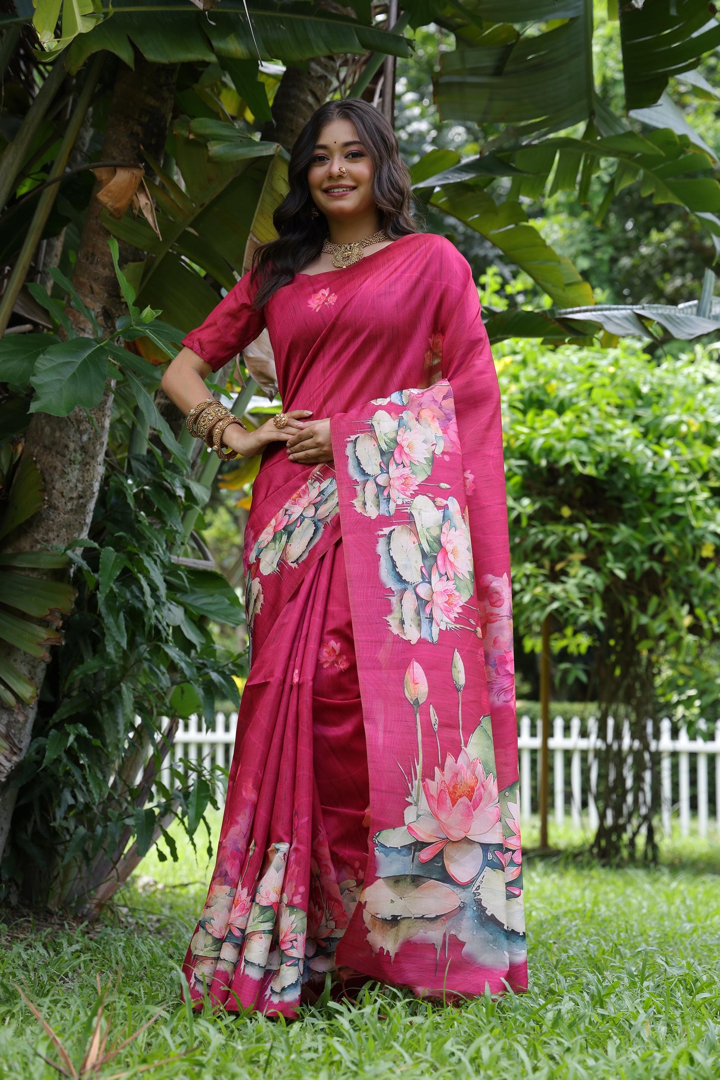 Kayatri New Tussar Silk Lotus Print With Floral Printed Saree