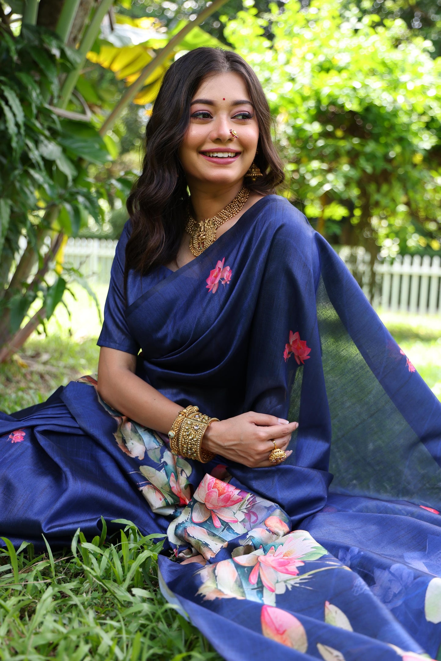 Kayatri New Tussar Silk Lotus Print With Floral Printed Saree