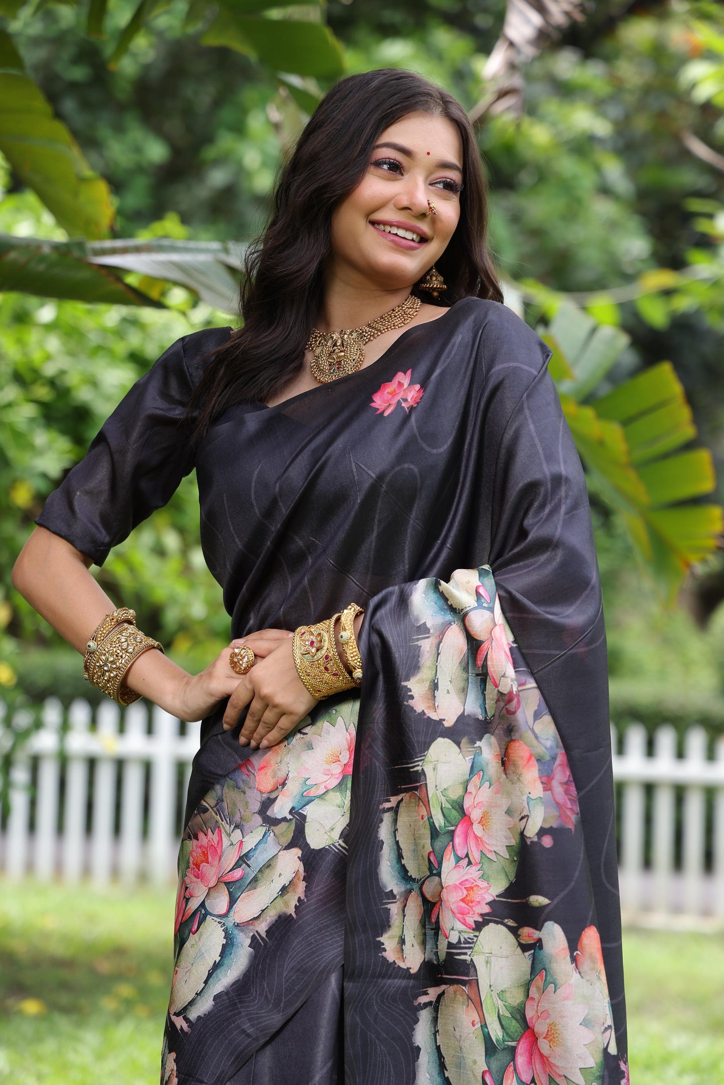 Kayatri New Tussar Silk Lotus Print With Floral Printed Saree