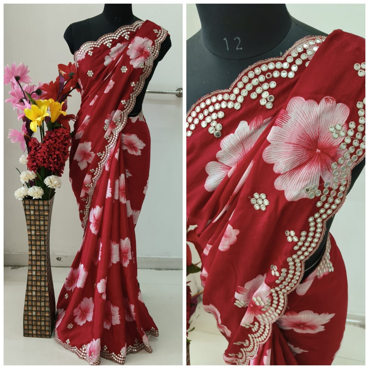 Kayatri Designer New Chinon Thread With Cutwork Saree