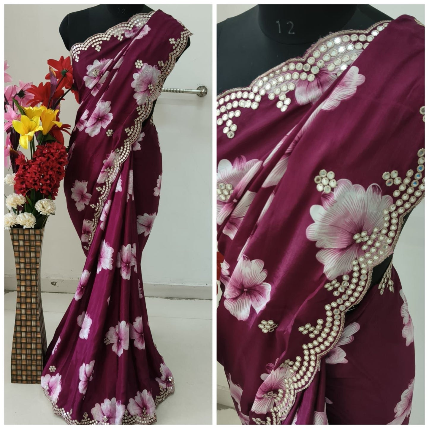 Kayatri Designer New Chinon Thread With Cutwork Saree