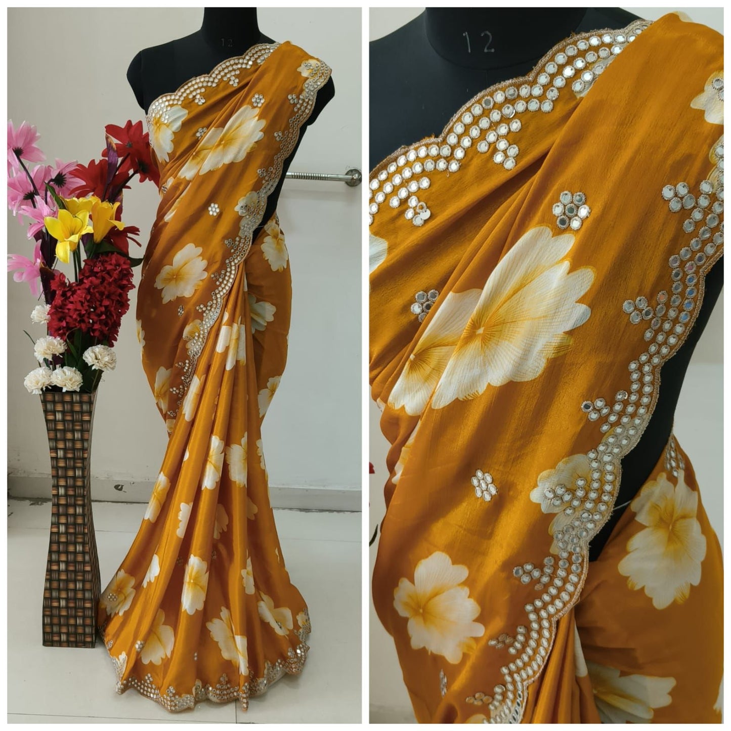 Kayatri Designer New Chinon Thread With Cutwork Saree