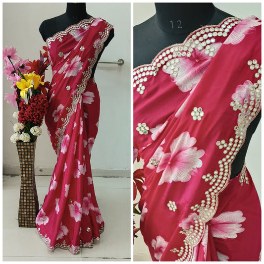 Kayatri Designer New Chinon Thread With Cutwork Saree