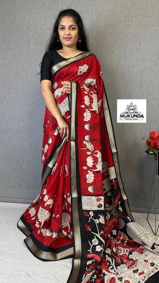 Kayatri New Soft Crape Silk Classy Kalamkari Style Saree