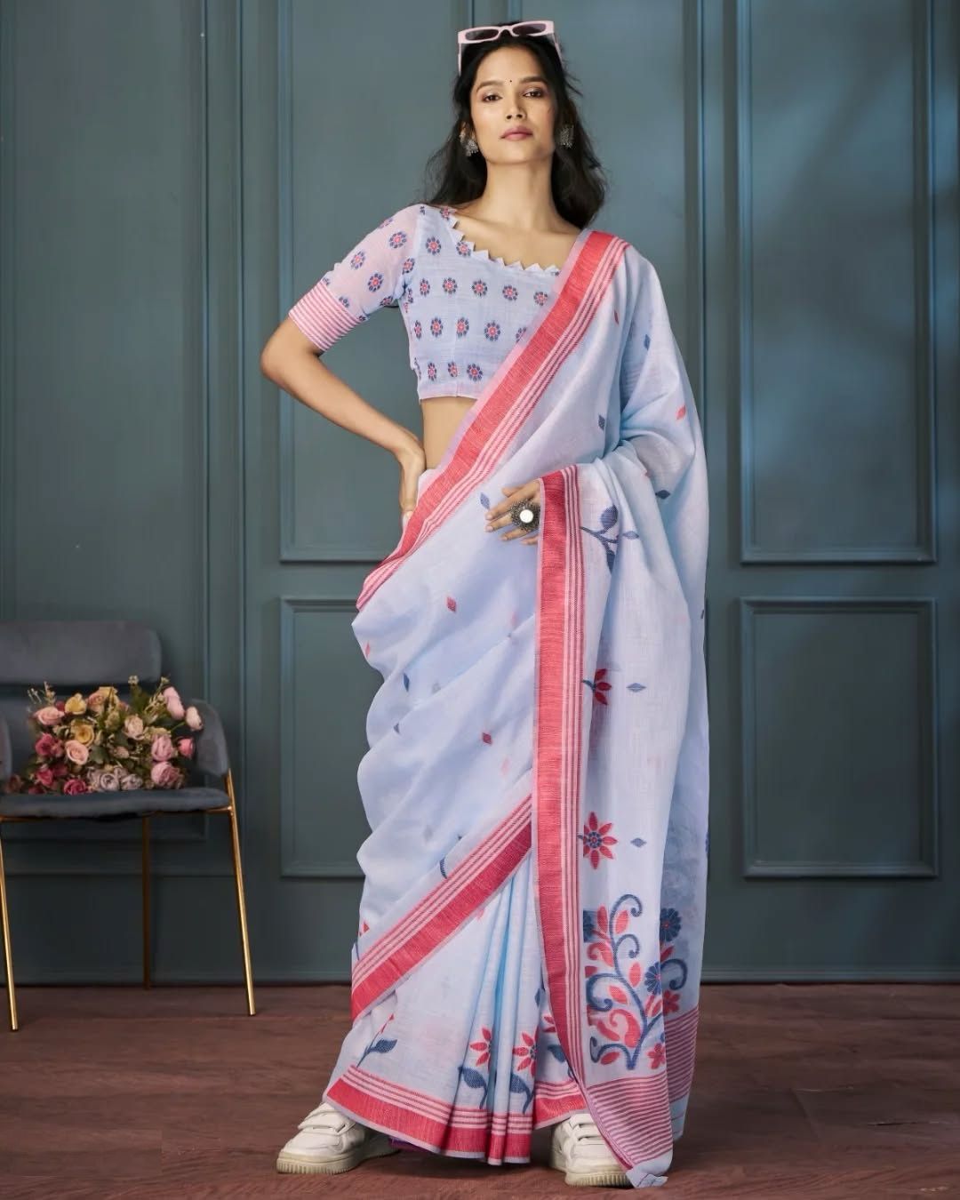 Kayatri Latest Floral Linen Printed Saree