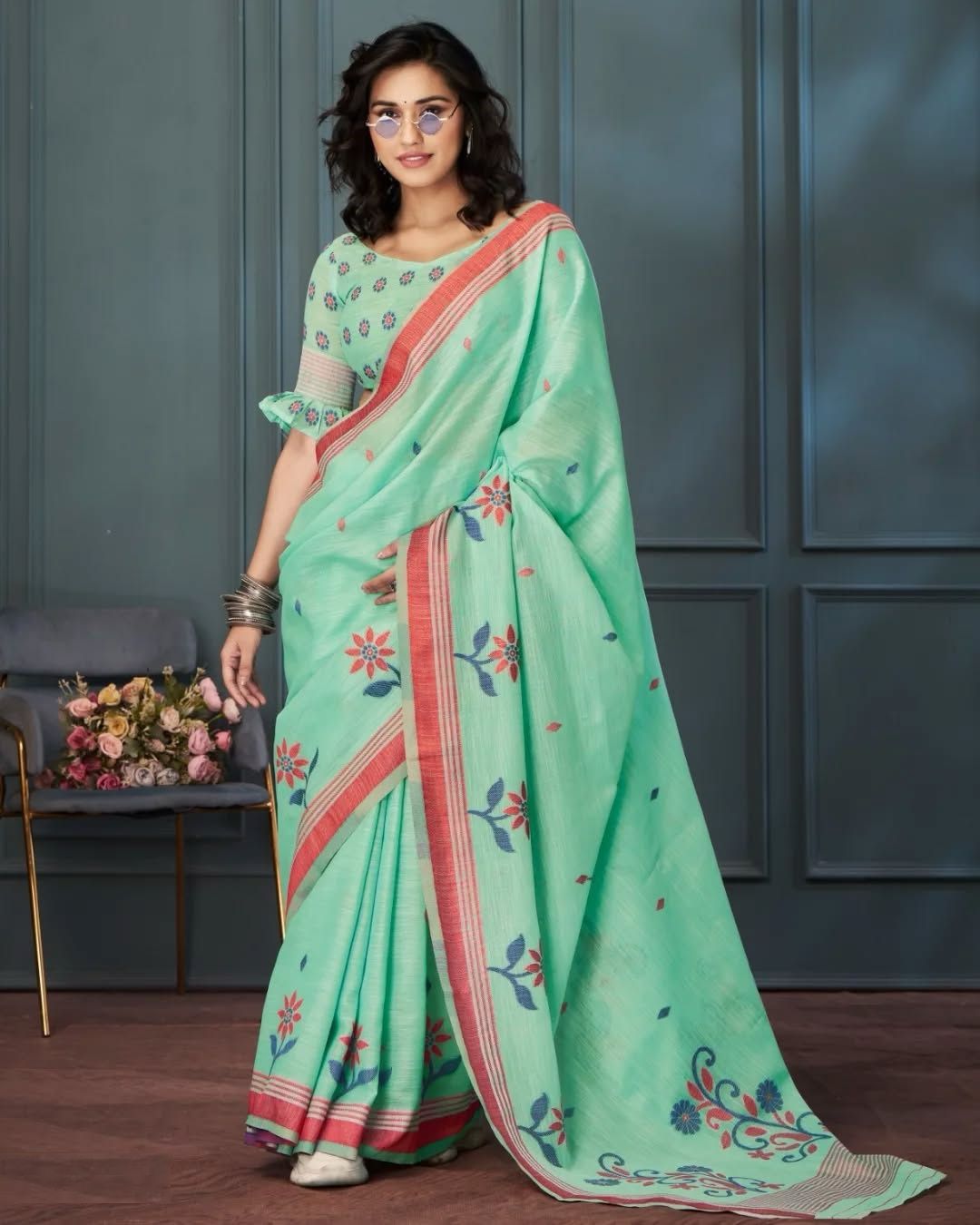 Kayatri Latest Floral Linen Printed Saree