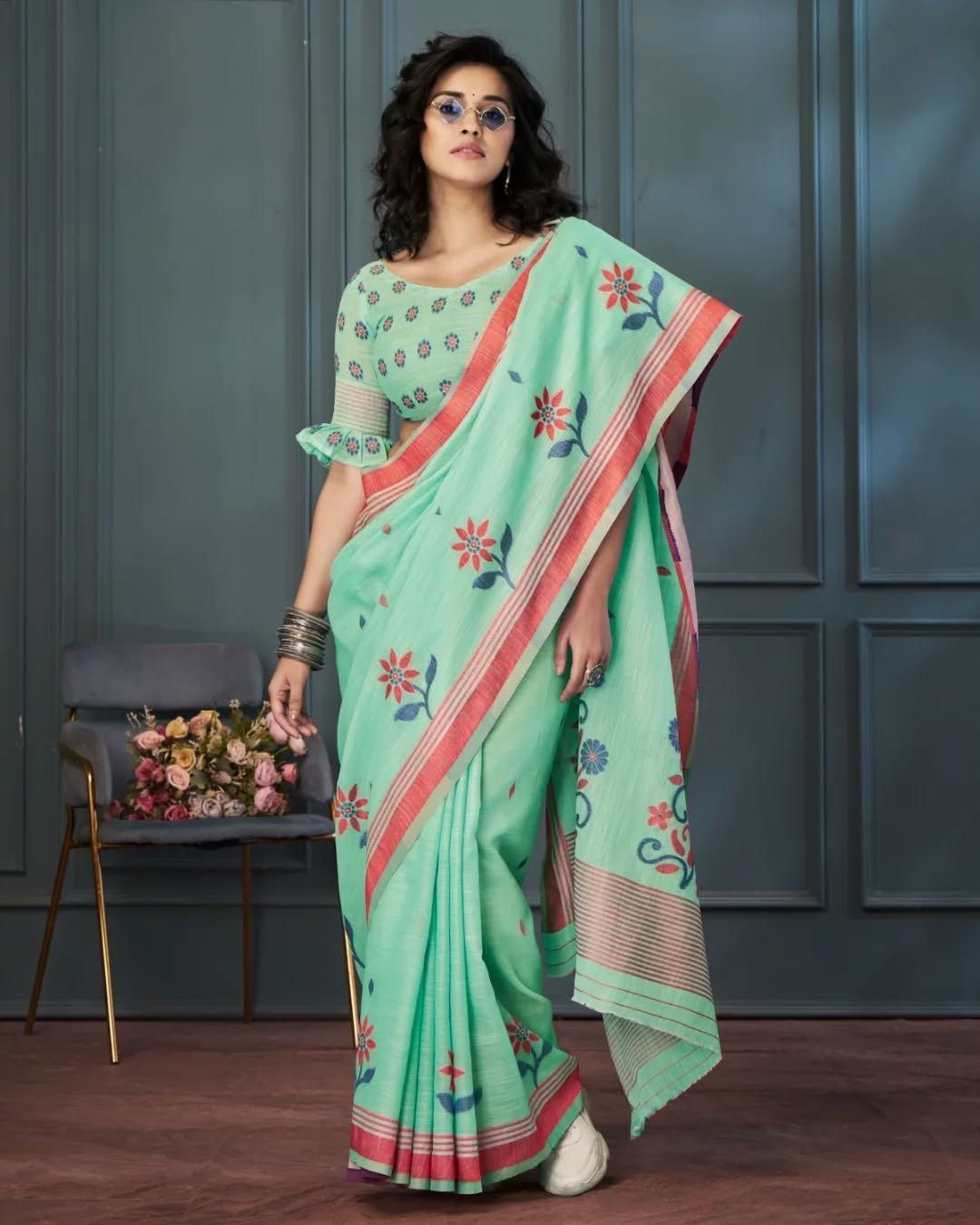 Kayatri Latest Floral Linen Printed Saree