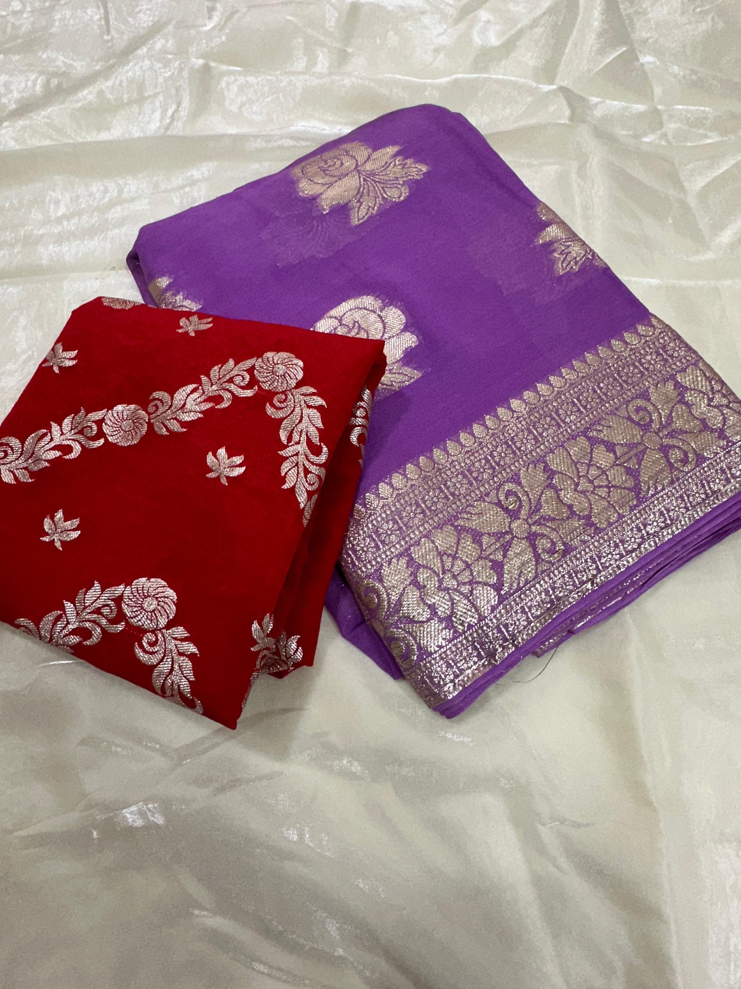 Kayatri New Viscose Georgette Banarasi Contrast Blouse Saree
