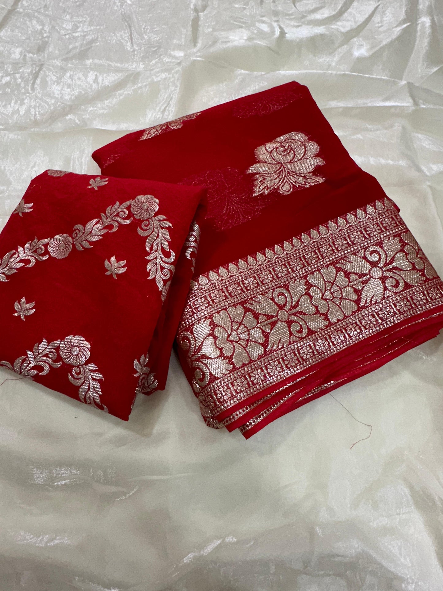 Kayatri New Viscose Georgette Banarasi Contrast Blouse Saree