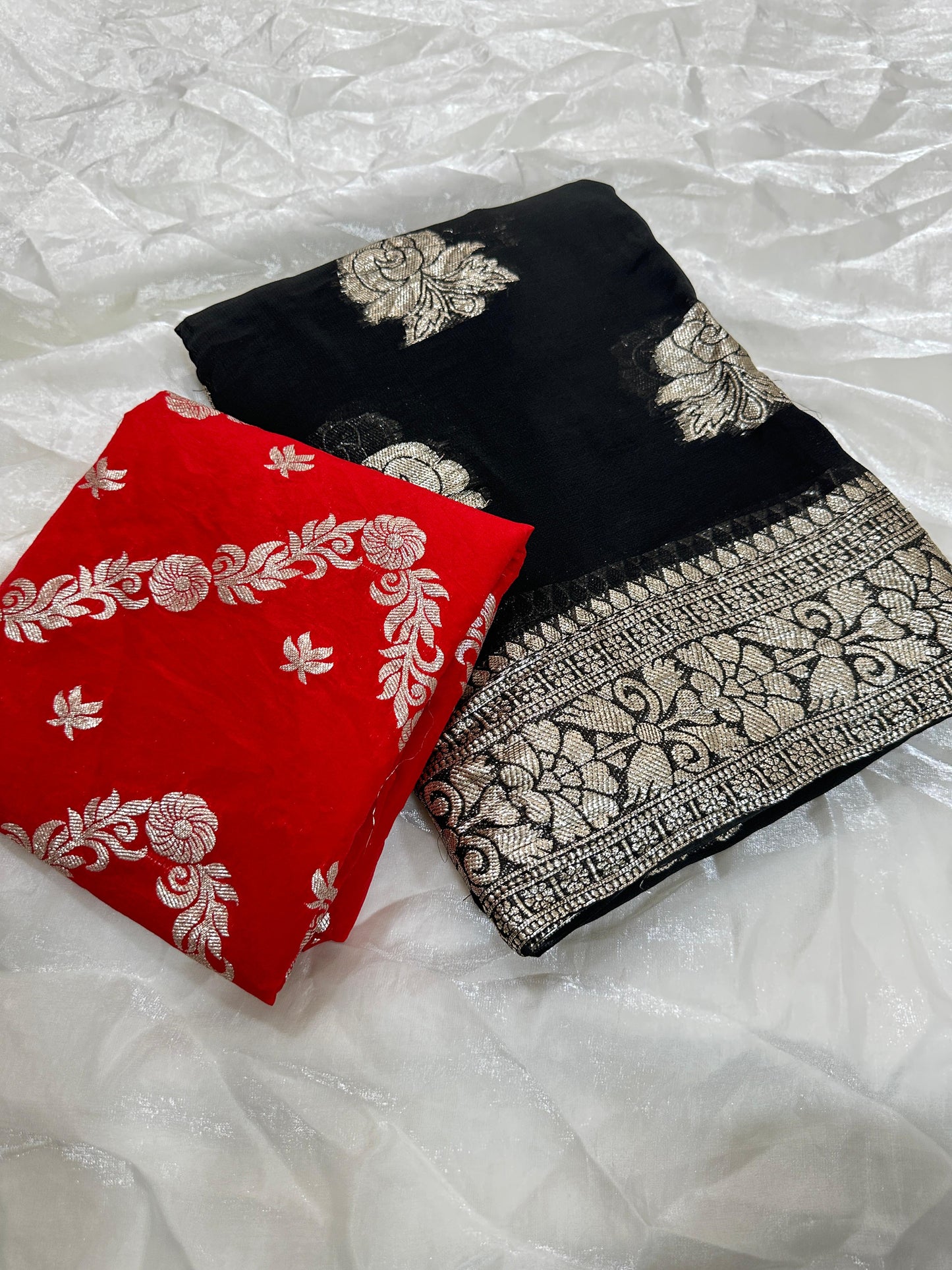 Kayatri New Viscose Georgette Banarasi Contrast Blouse Saree